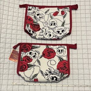 Pair of Red and White Skull and Rose Women's Bag